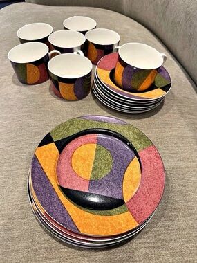 Sango Millennium 7002 Geometric Dinnerware Set in Purple Green Pink & Orange